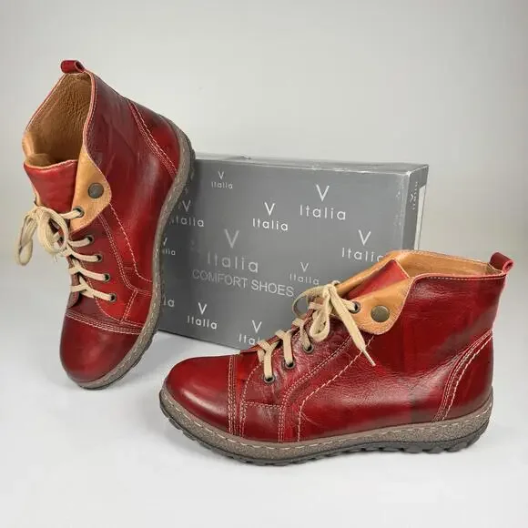 V-Italia Kiki Red Venezia Leather Boots - 40/US 9 - Picture 1 of 7